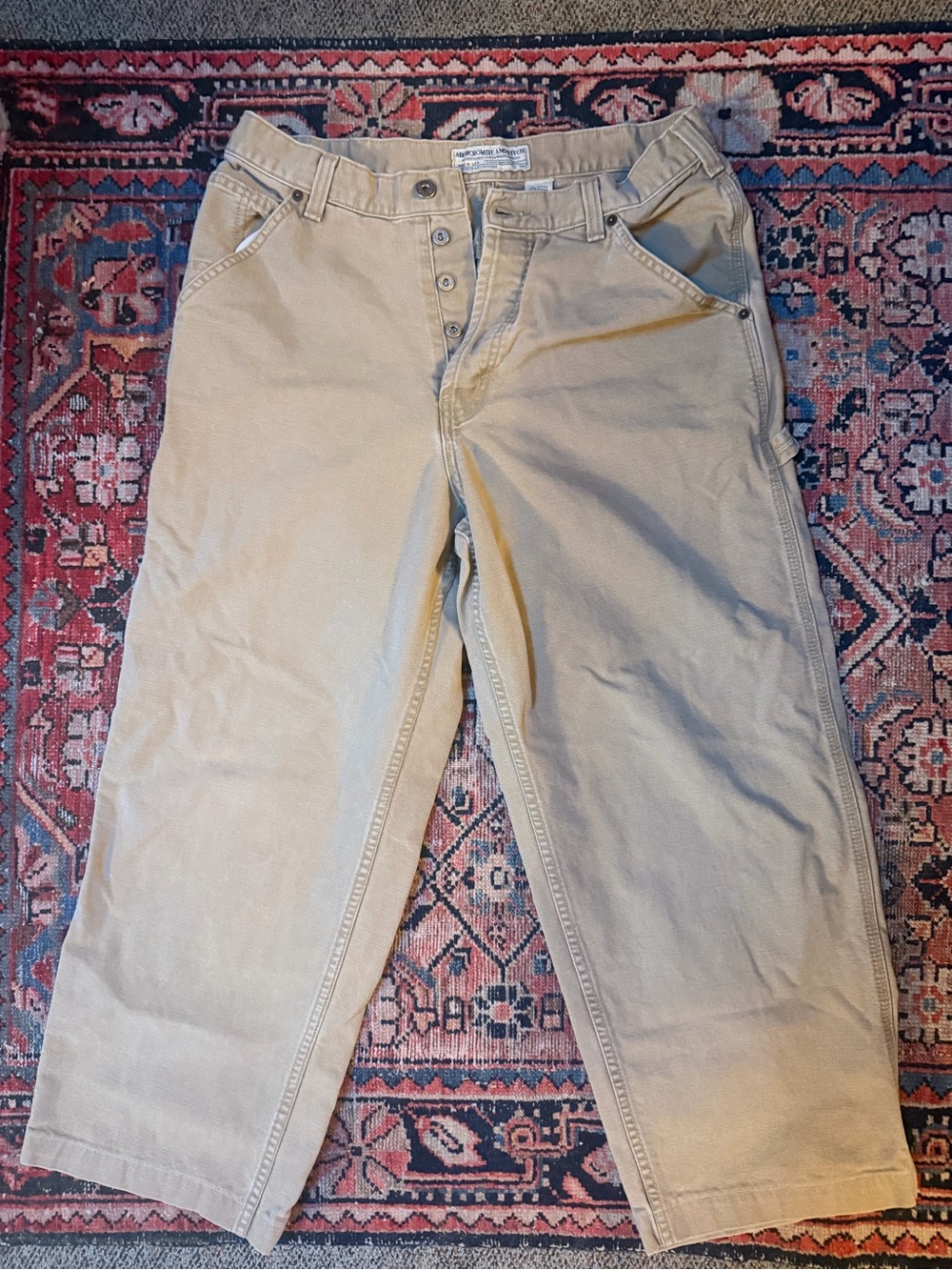 Vintage 90s Abercrombie & Fitch Made in USA Carpenter Pants 32 Khaki Workwear